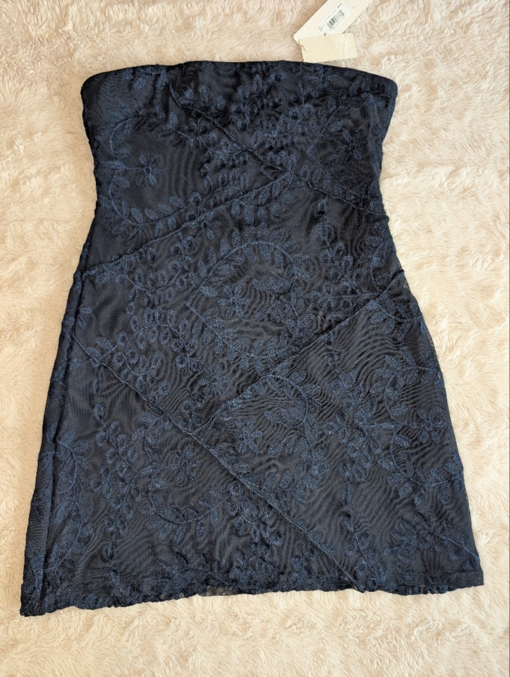 Altar'd State Dark Navy Strapless Lace Mini Dress party cocktail wedding guest